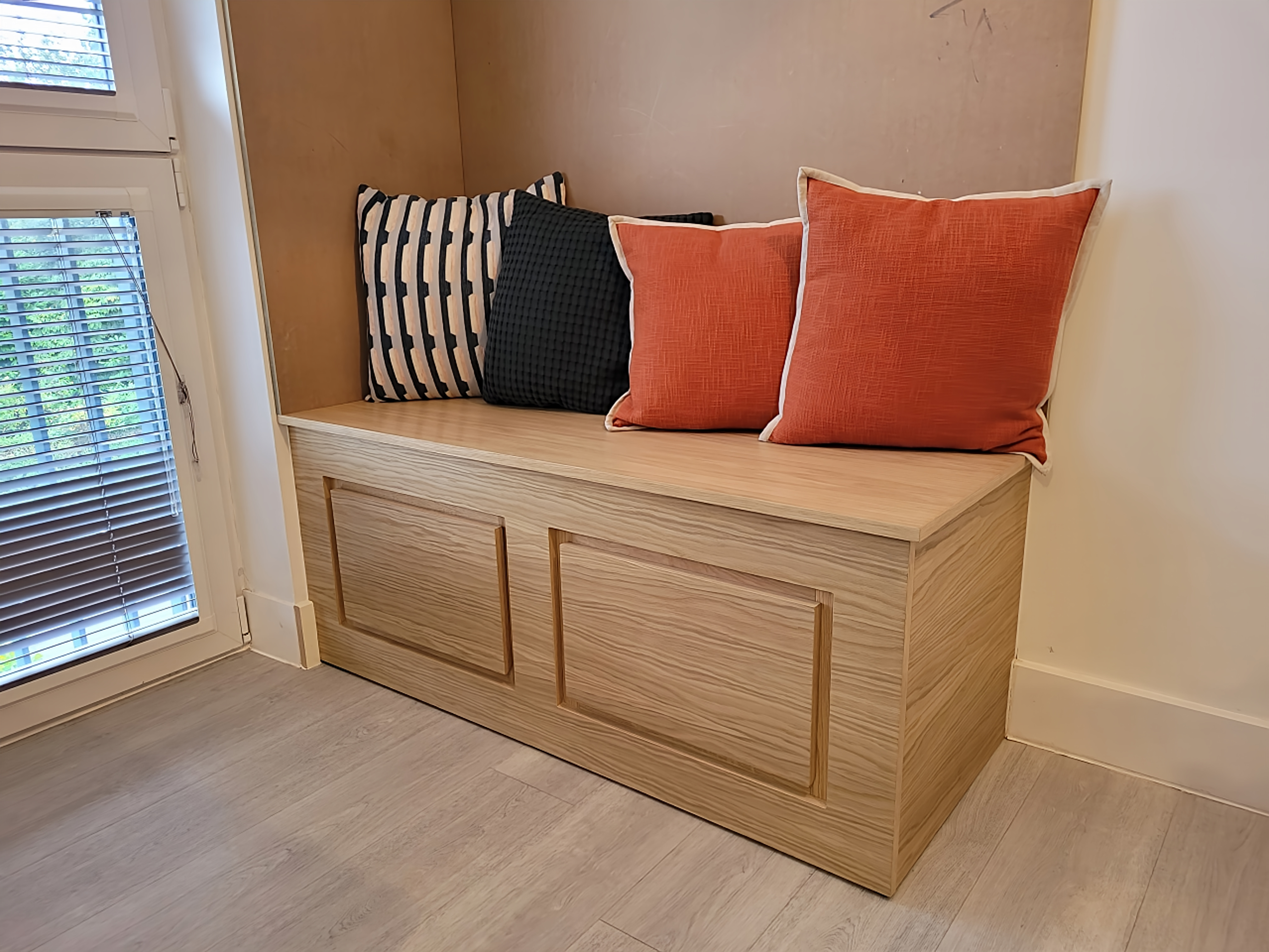 Made to measure timber window seat installation