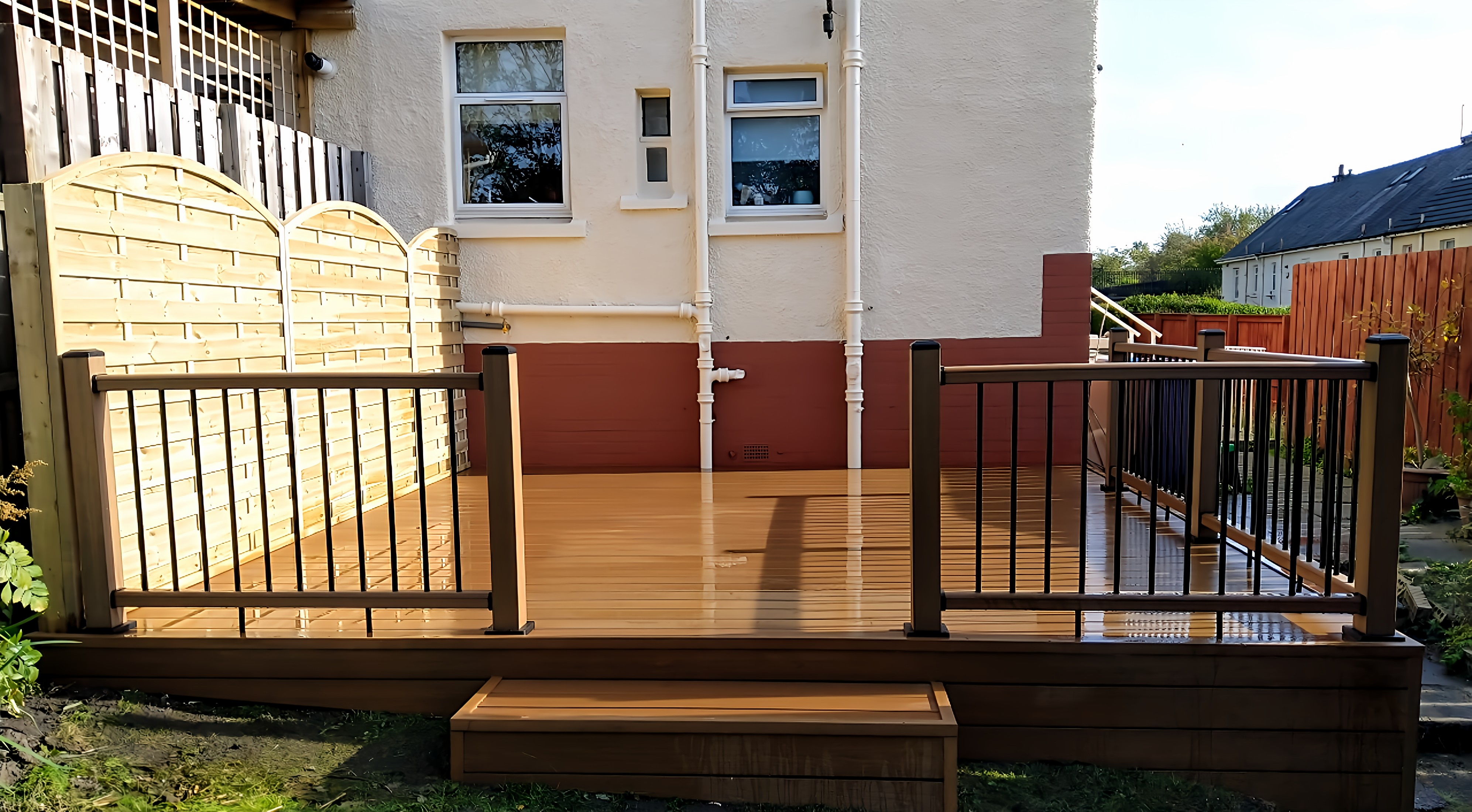 Antique wood-grain effect composite decking installation