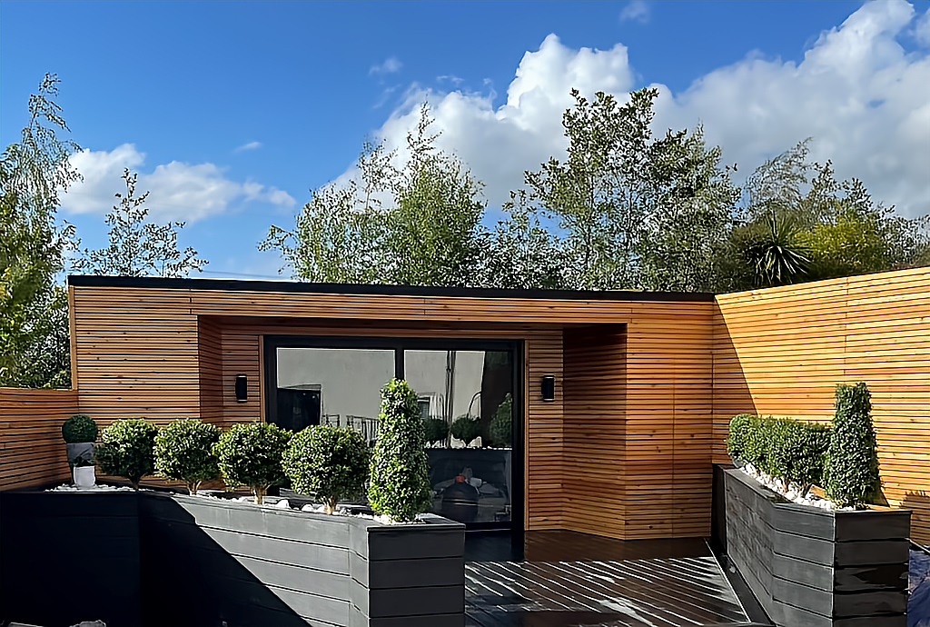 Sleek black composite deck area finish